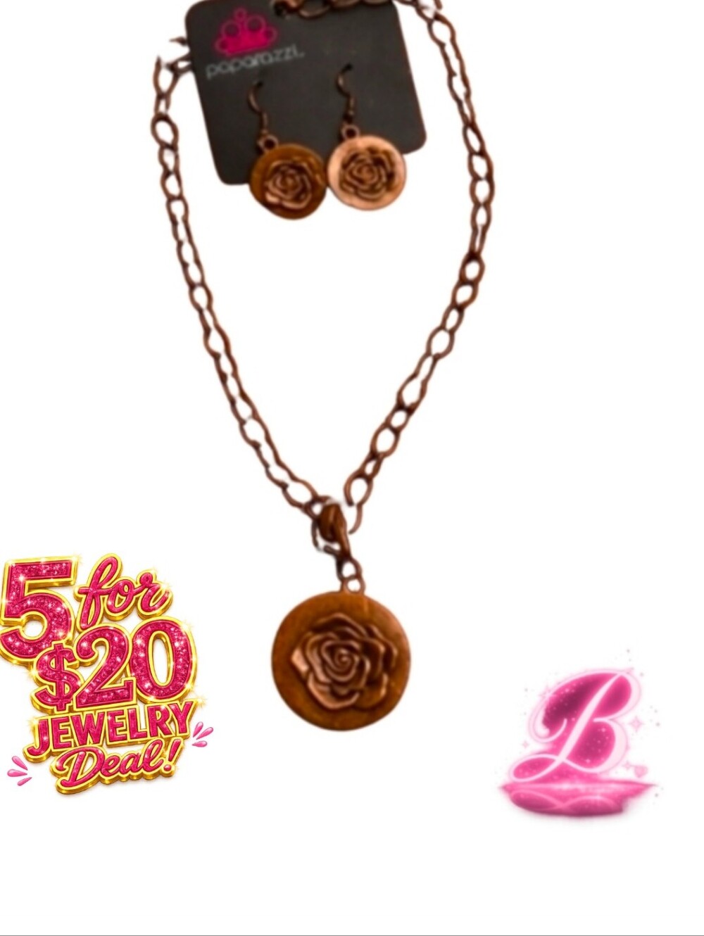 5/$20 Paparazzi Copper Rose Necklace & Earring Set NWT